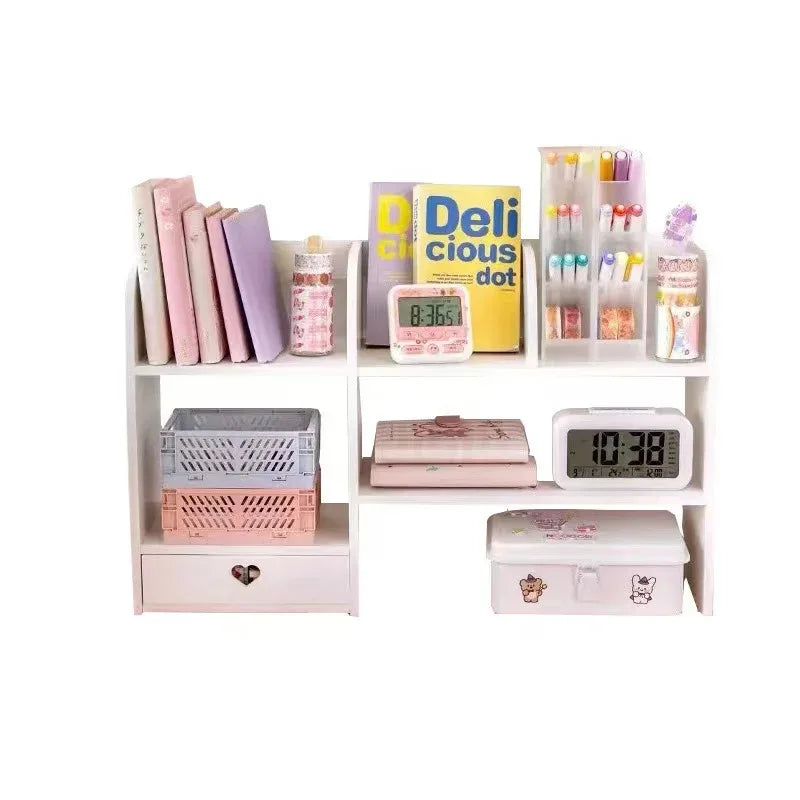 Double-Layer Desktop Organizer Rack - Wood-Plastic Composite Desk Shelf for Stationery, Cosmetics and Office Supplies, Everstock