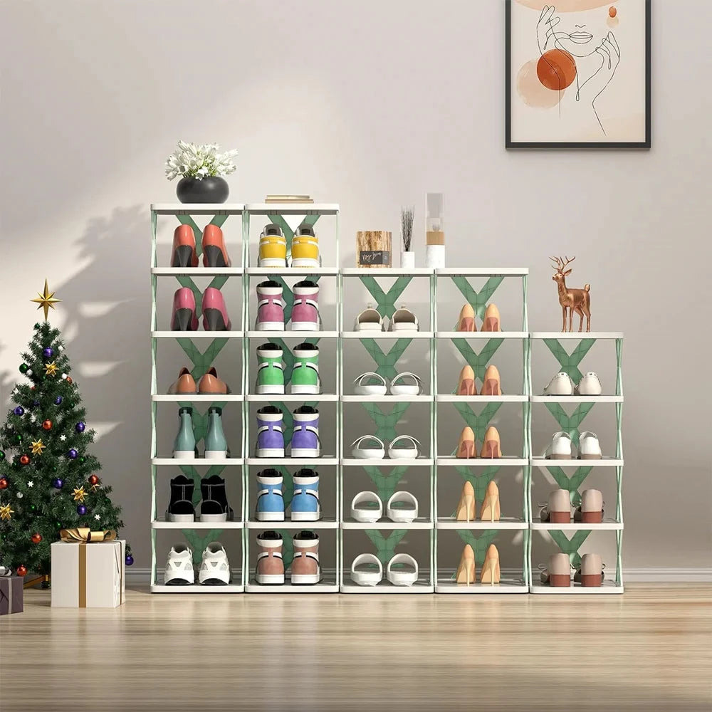 Narrow Stackable Shoe Rack - 2 to 9 Tier DIY Plastic Shoe Organizer for Slim Gaps and Dorm Rooms, Everstock