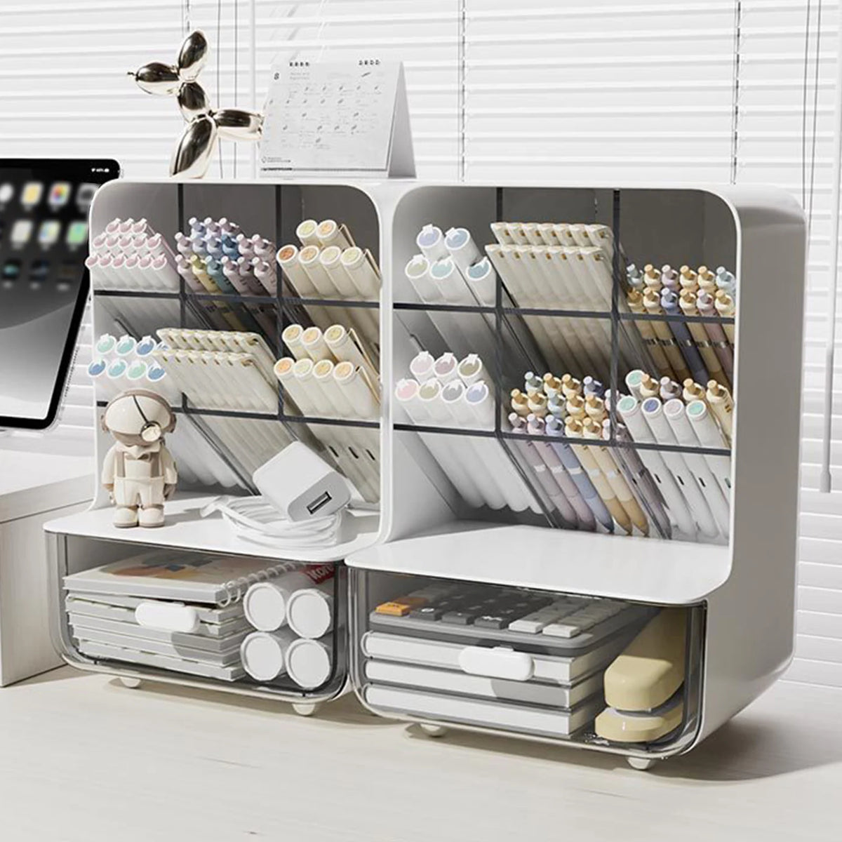 Multi-Layer Desk Organizer - Clear Plastic Pen and Pencil Storage Box with Stacked Bins for Office and School, Everstock