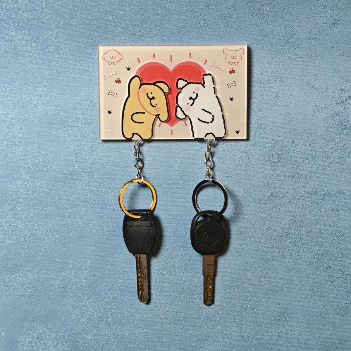 Couple Keychain Wall Hanger - Self-Adhesive Acrylic Key Holder with 2 Hooks for Doors and Shared Keys, Everstock
