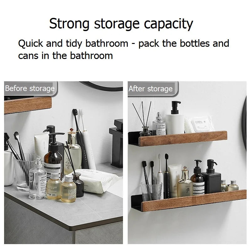 Solid Wood Corner Shelf - No-Drill Wall Mounted Shower Storage Rack for Bathroom, Everstock