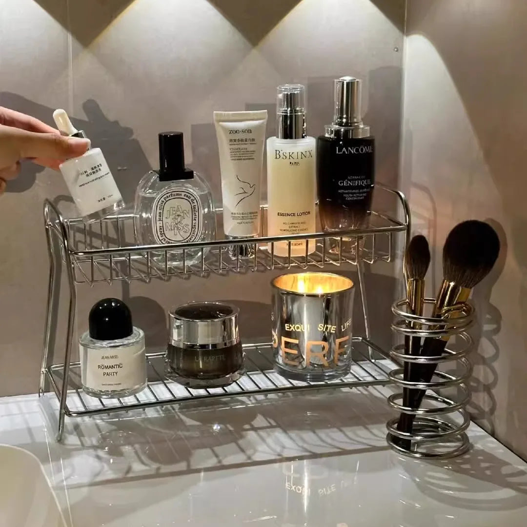 Countertop Cosmetic Storage Basket - Iron Rack for Dressing Table & Bathroom Organization, Everstock