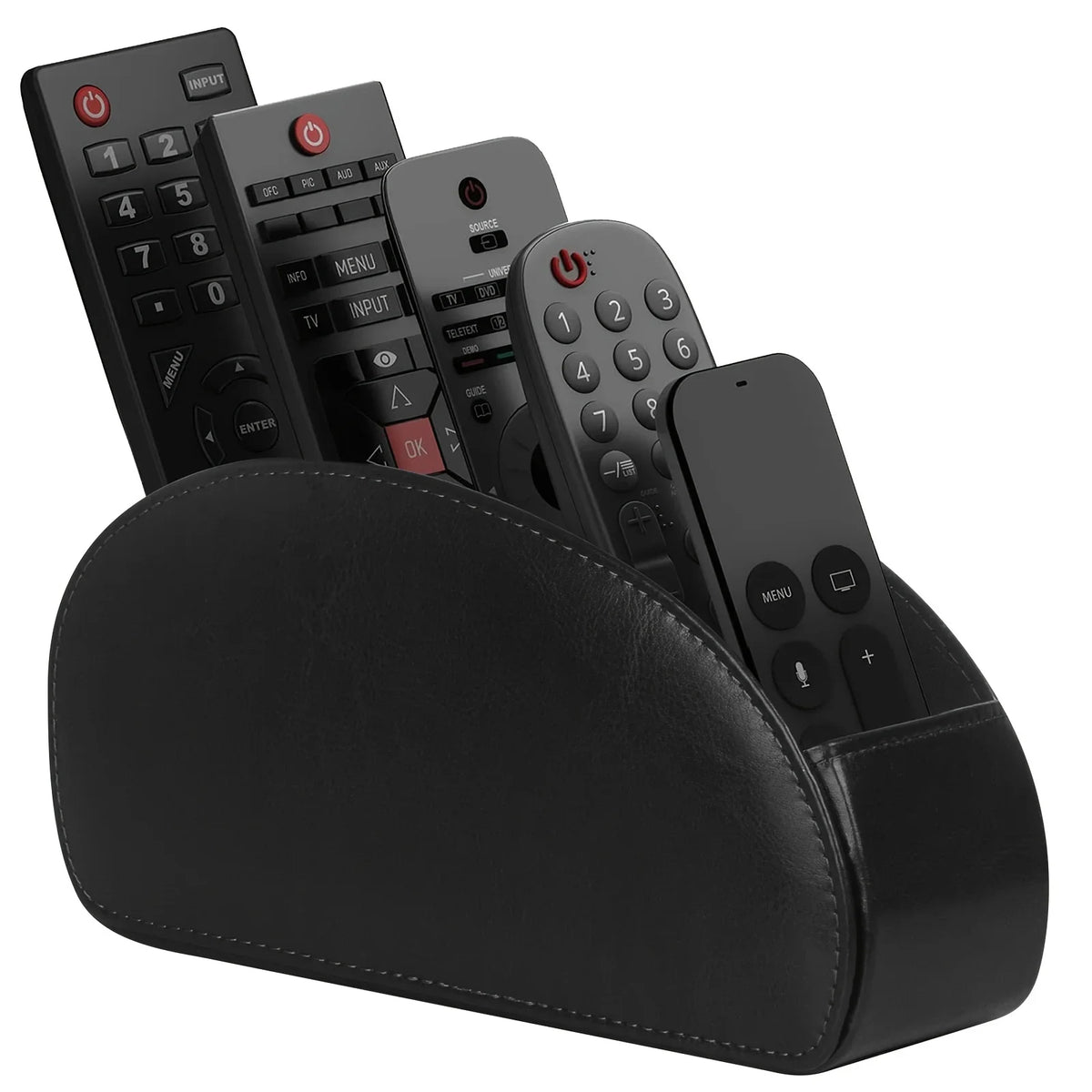 Remote Control Holder - 5-Compartment PU Leather Desktop Caddy for TV Remotes, Phones & Stationery, Everstock