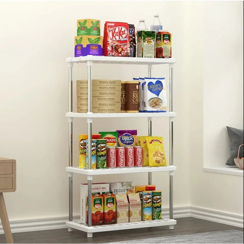 Multi-Tier Storage Rack - Free-Standing Plastic Shelf Unit with Open Tiers for Bathroom, Kitchen & Bedroom, Everstock