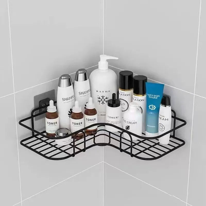 Corner Wall-Mounted Storage Shelf - Iron Shampoo Holder, Punch-Free Shower Drain Basket, Everstock
