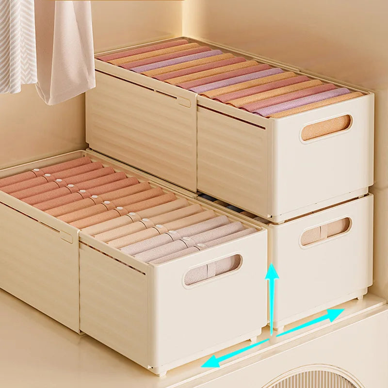 Stackable Clothing Storage Bin - Plastic Divided Organizer Box for Folded Clothes in Wardrobe, Drawer or Cabinet, Everstock