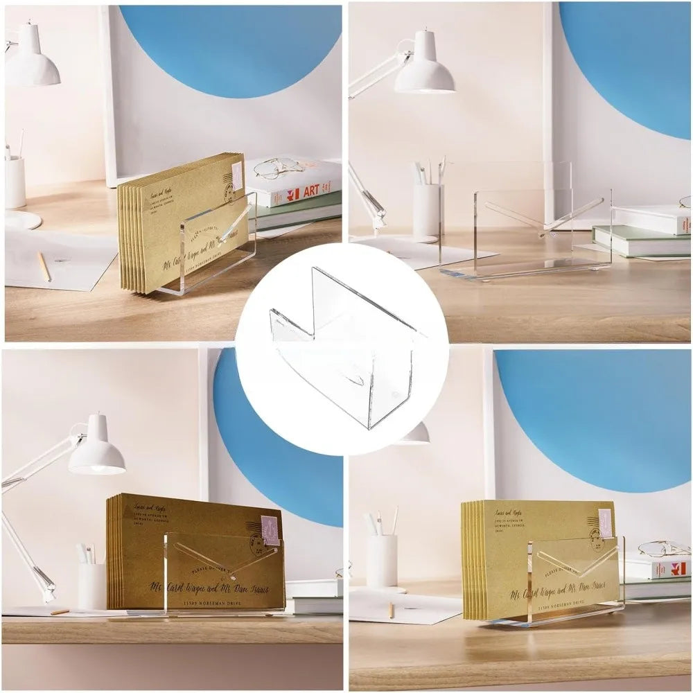 Acrylic Letter Sorter - Clear Desktop Mail Tray and File Holder for Envelopes, Documents and Post, Everstock