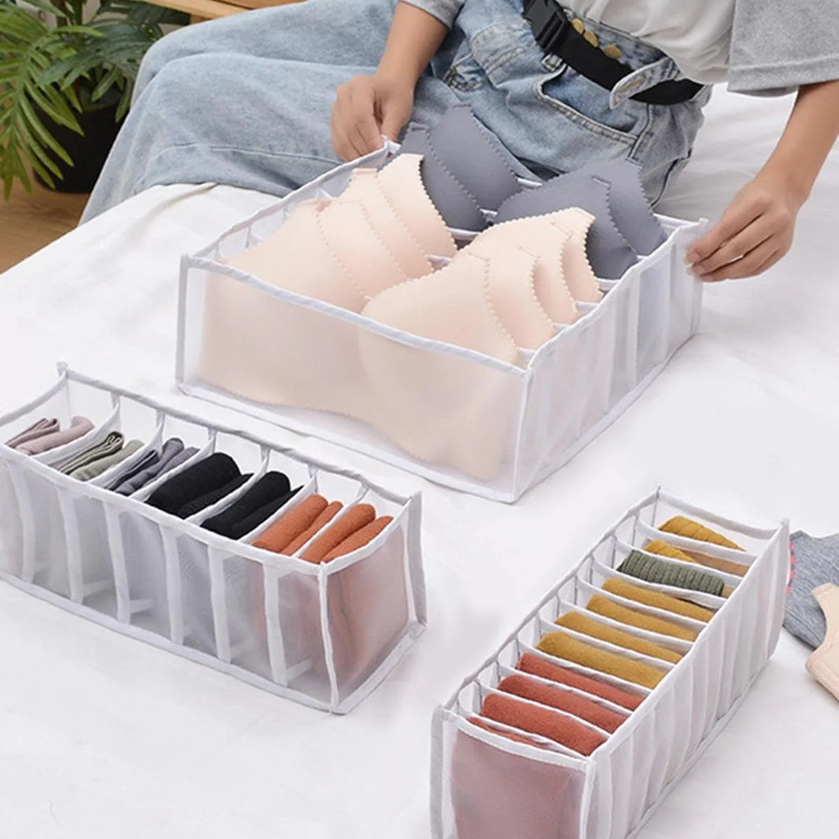Closet Sock & Underwear Organizer - 7/9/11 Grid Foldable Drawer Storage Box for Jeans & Bras, Everstock