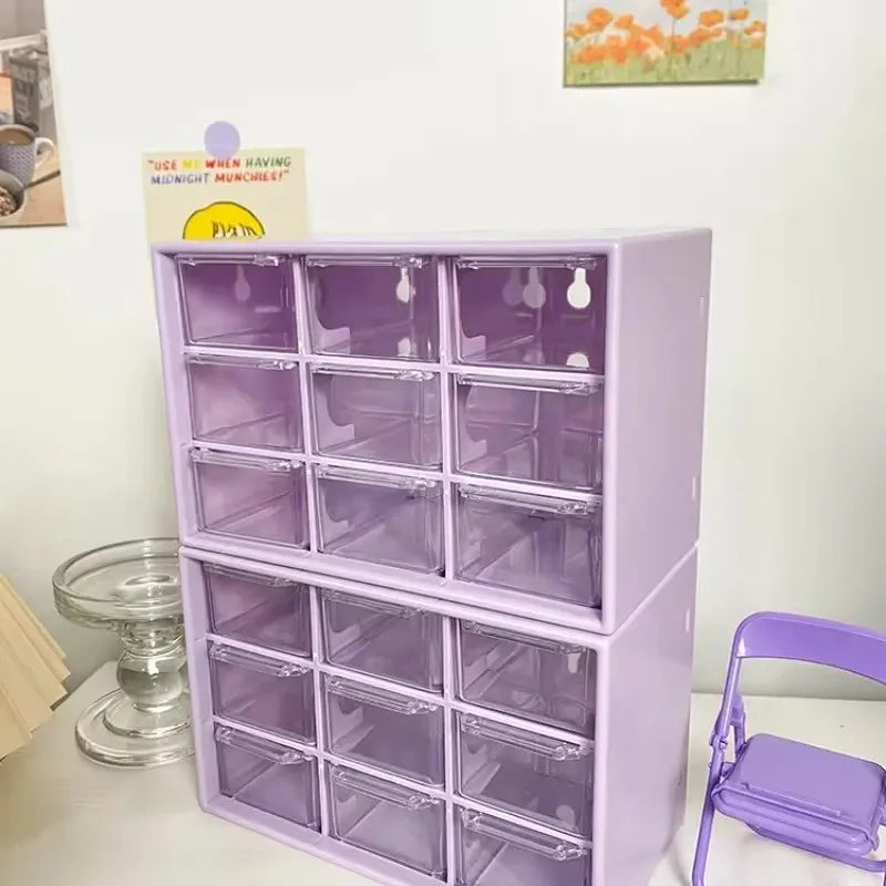 9-Grid Desk Organizer - Clear PP Plastic Storage Box with Mini Drawers for a Student Desk or Wall, Everstock