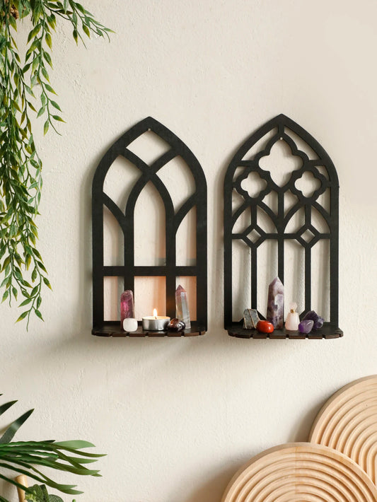 Gothic Door Frame Shelf - Black Hollow Wood Wall Hanging Display Ledge for Rustic Room Decor, Everstock