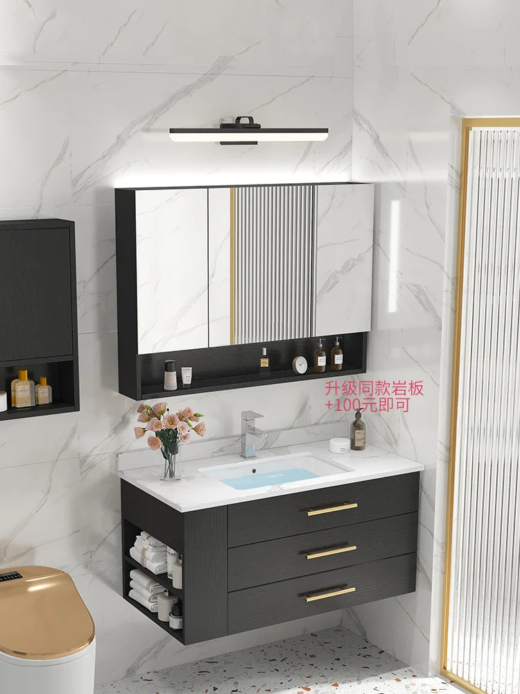 Modern Wooden Vanity Cabinet - Wall-Mounted Bathroom Storage with Mirror & Sink, Everstock