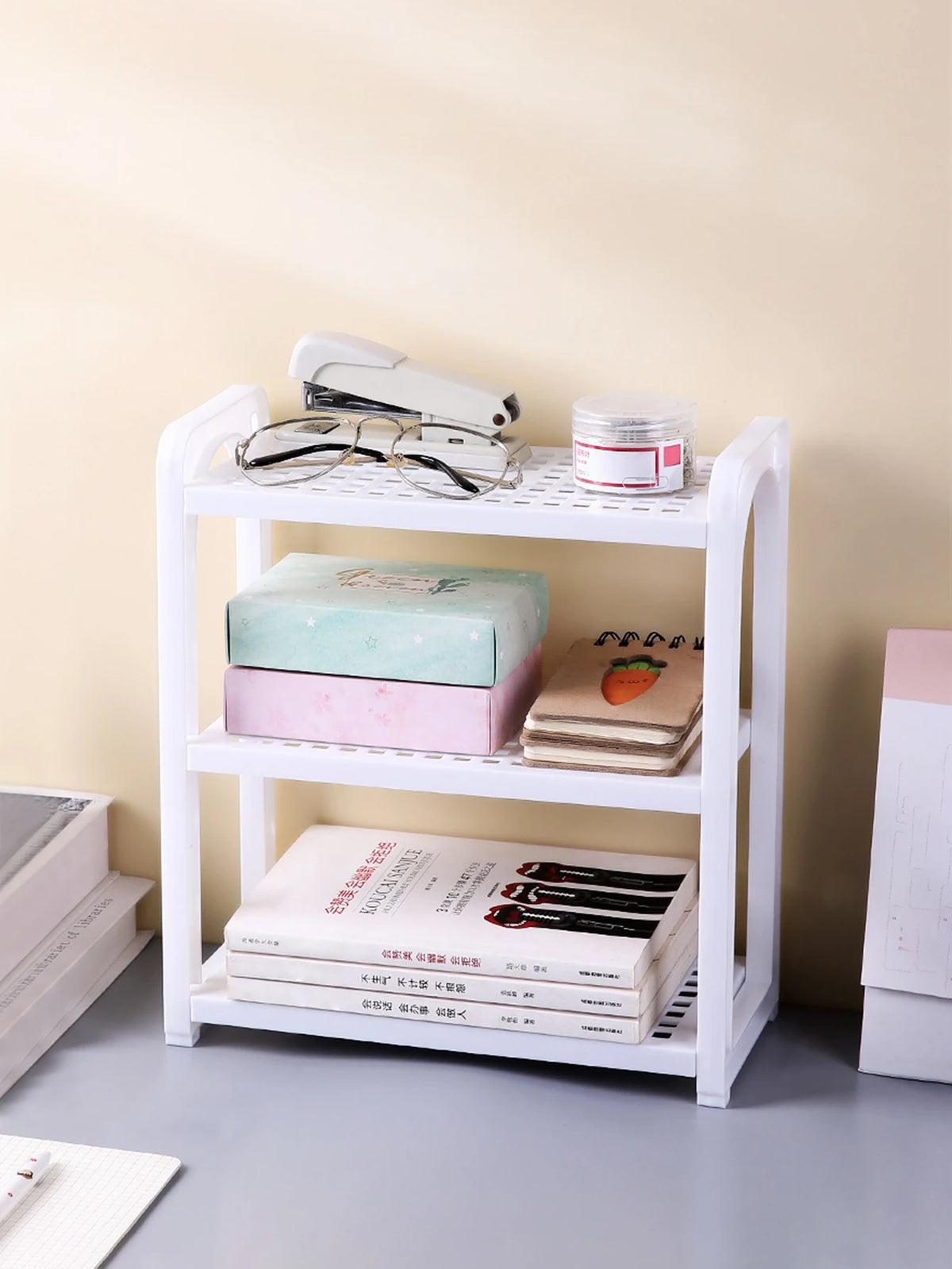 3-Tier Desktop Storage Rack - PP Plastic Standing Shelf Unit for Dressing Table, Dorm Desk and Bathroom Sundries, Everstock
