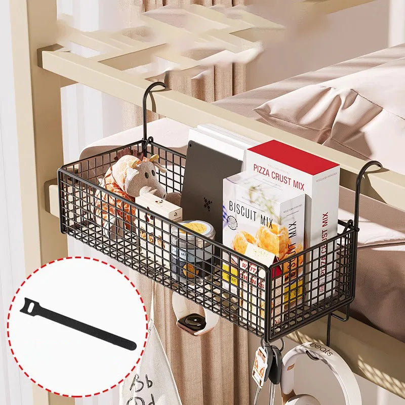 Bedside Grid Storage Rack - Hook-On Iron Wire Basket Shelf for Dorm Bunk Beds and Headboards, Everstock