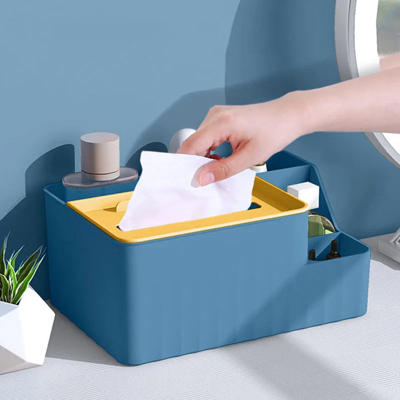 Tissue Box Organizer with Remote Holder - 6-Section Plastic Caddy for Living Room Tables and Desks, Everstock