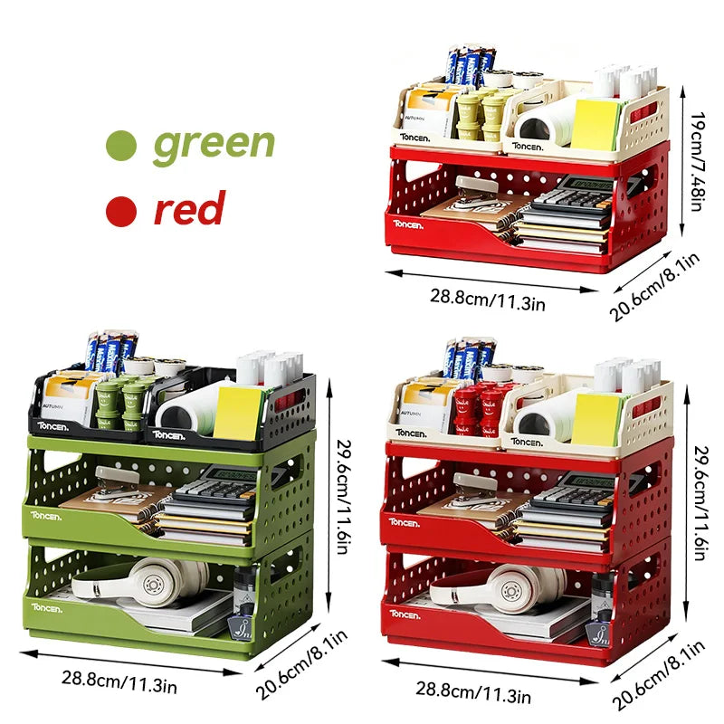 3-Tier Desk Organizer - Stackable Plastic Storage Box with 2 Large and 2 Small Compartments for Office Desktops, Everstock