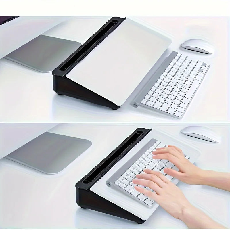 Glass Desk Whiteboard with Storage - Tempered Glass Desktop Organizer and Keyboard Shelf for Home Office, Everstock