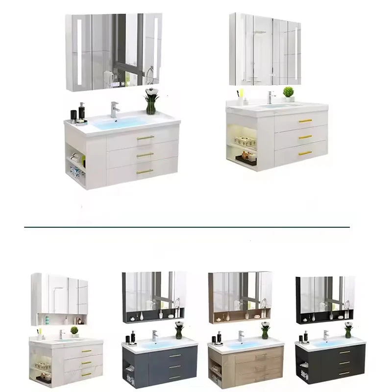 Modern Wooden Vanity Cabinet - Wall-Mounted Bathroom Storage with Mirror & Sink, Everstock