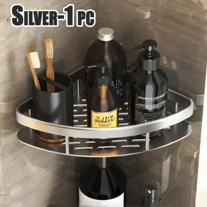 Aluminum Alloy Shower Shelf - No-Drill Shampoo Rack for Bathroom & Kitchen, Everstock