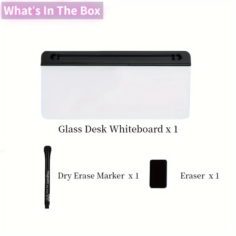 Glass Desk Whiteboard with Storage - Tempered Glass Desktop Organizer and Keyboard Shelf for Home Office, Everstock
