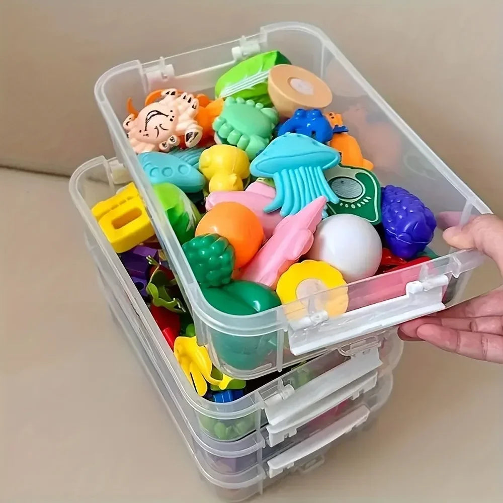 Building Block Storage Drawer Box - Clear Stackable Plastic Grid Organizer for Toys & Small Parts, Everstock