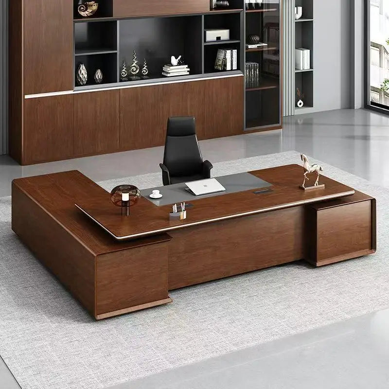 L Shape Luxury Organizer Computer table With Storage standing Gaming Work executive office desk with drawers Office Furniture