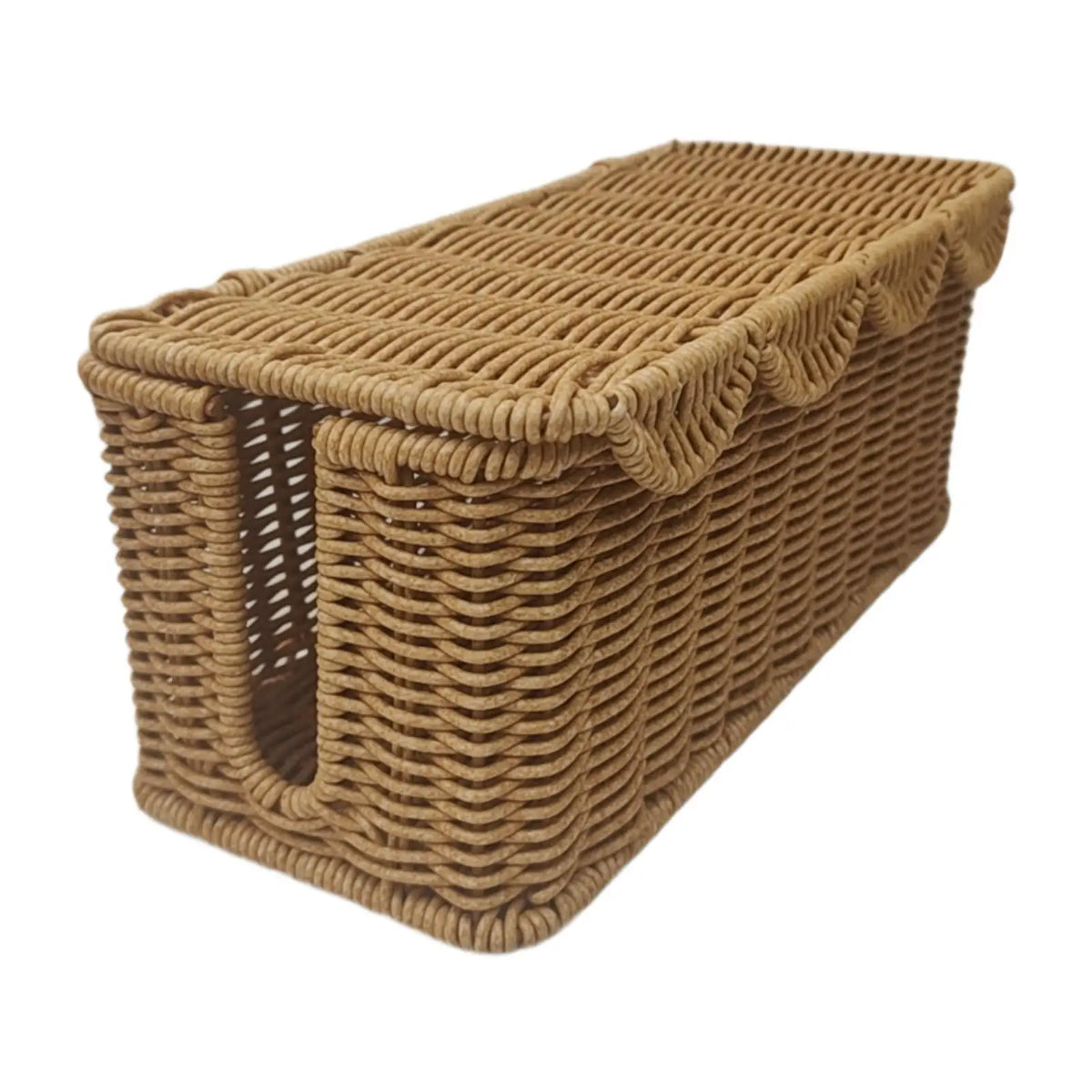 Cable Management Box - Handmade Rattan-Look Lidded Case for Power Strips and Loose Wires, Living Room, Everstock