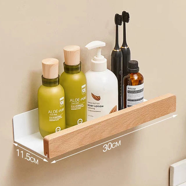 Solid Wood Corner Shelf - No-Drill Wall Mounted Shower Storage Rack for Bathroom, Everstock