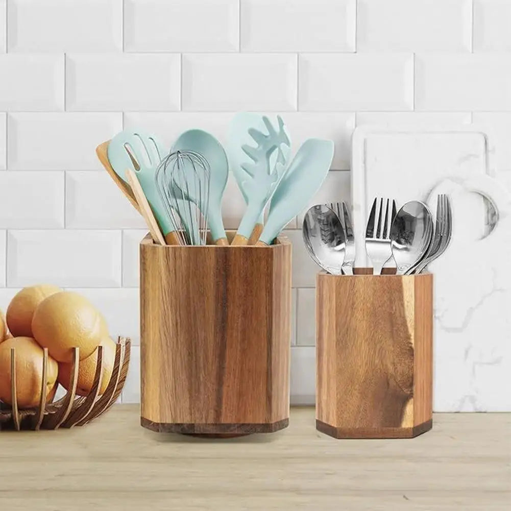 Rotating Utensil Holder - 360-Degree Wooden Countertop Organizer for Spatulas, Spoons & Ladles, Everstock