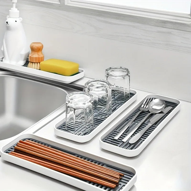 Sink Drainer Organizer - Drain Tray with Sponge Holder & Cutlery Rack for Kitchen Countertop Storage, Everstock
