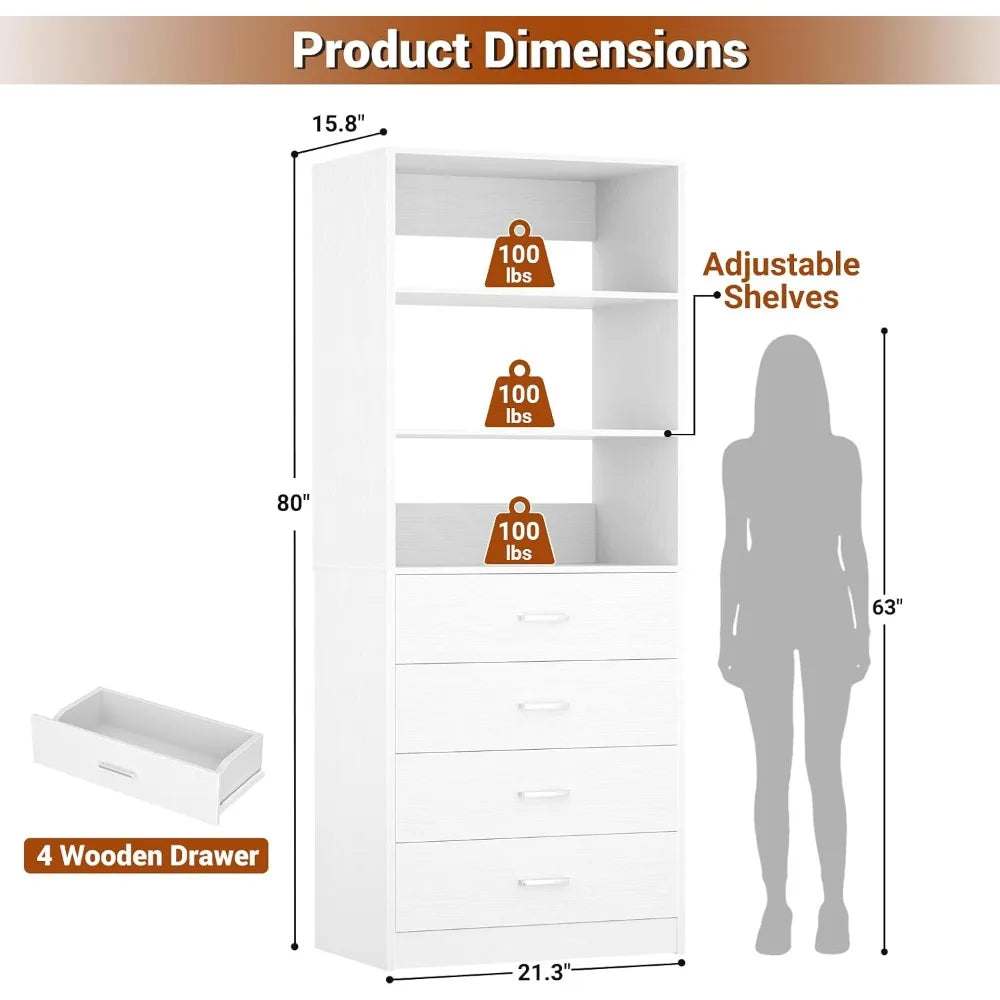 Closet Drawer Organizer Unit - White Wood Storage System, 21.3 Inch Depth, for Wardrobe Shelves & Folded Clothes, Everstock