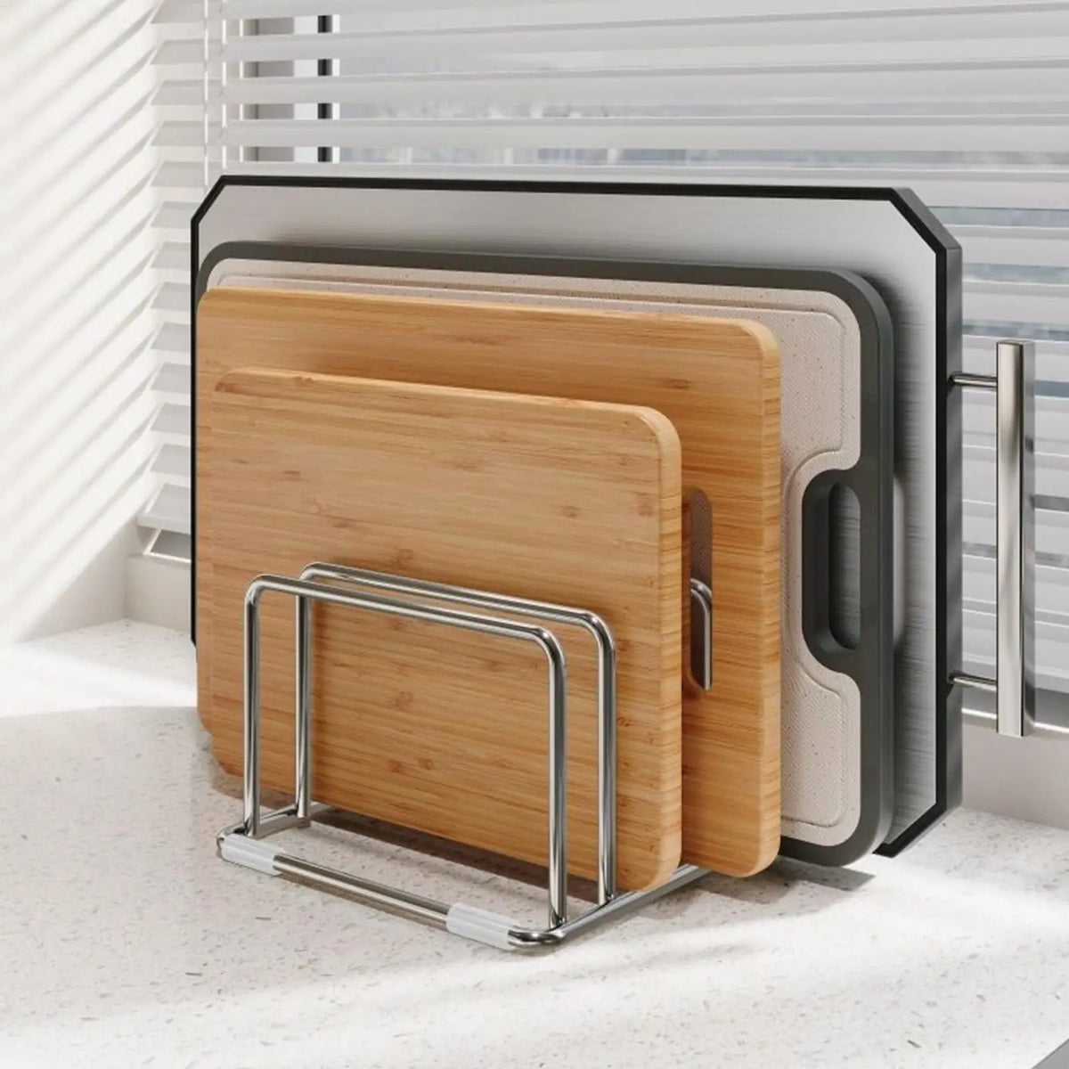 Cutting Board Holder Stand - 2-Tier Stainless Steel Rack for Chopping Boards & Pot Lids, Kitchen, Everstock