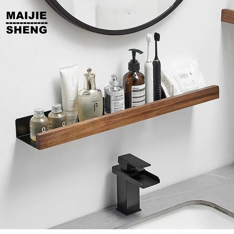 Solid Wood Corner Shelf - Wall-Mounted Shower Storage Rack for Shampoo & Toiletries, Everstock