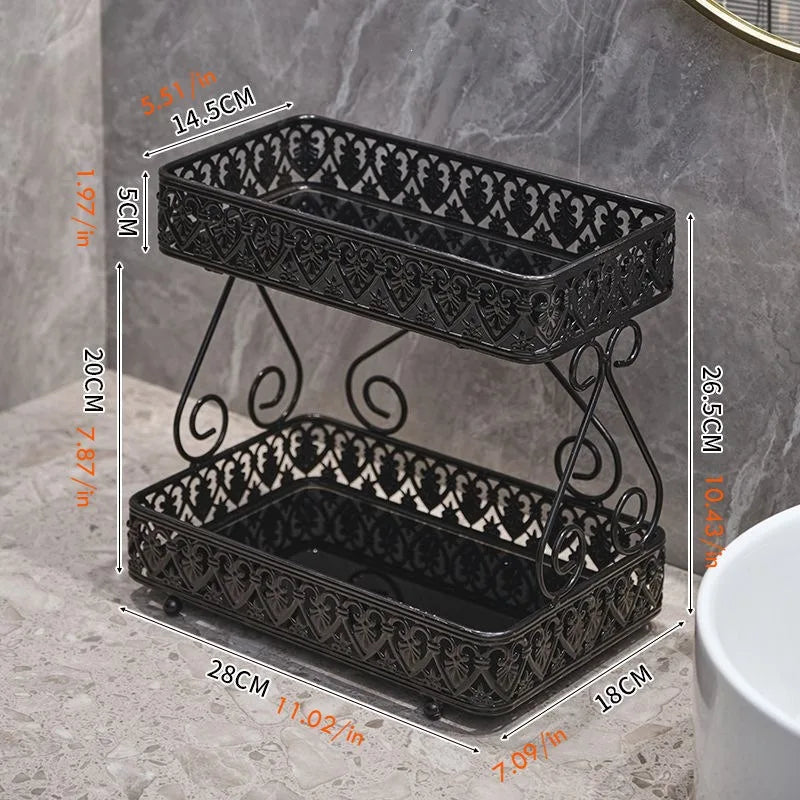 Countertop Storage Rack - Iron Organizer with Glass Accents for Toiletries & Cosmetics, Everstock