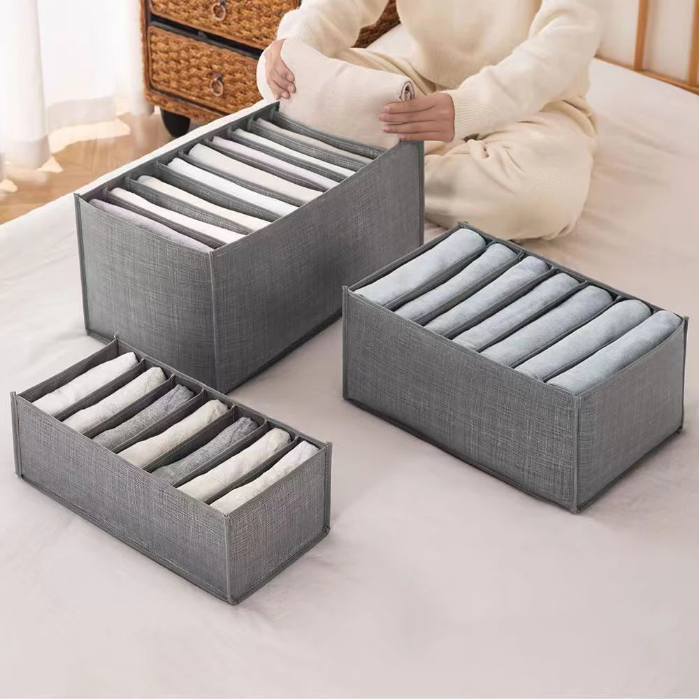 Foldable Wardrobe Storage Box - Grid-Divided Clothes Organizer for Jeans, T-Shirts, Underwear & Socks, Everstock