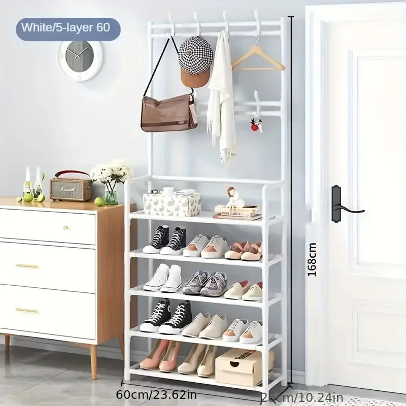 Entryway Coat and Shoe Rack - Double-Row Hook Garment Stand for Jackets, Hats, Bags and Umbrellas, Everstock