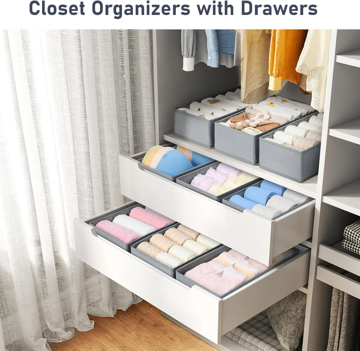 Drawer Organizer for Clothes, Set of 3 - Fabric Dresser Storage for Baby Clothes, Socks, Underwear & Bras, Everstock