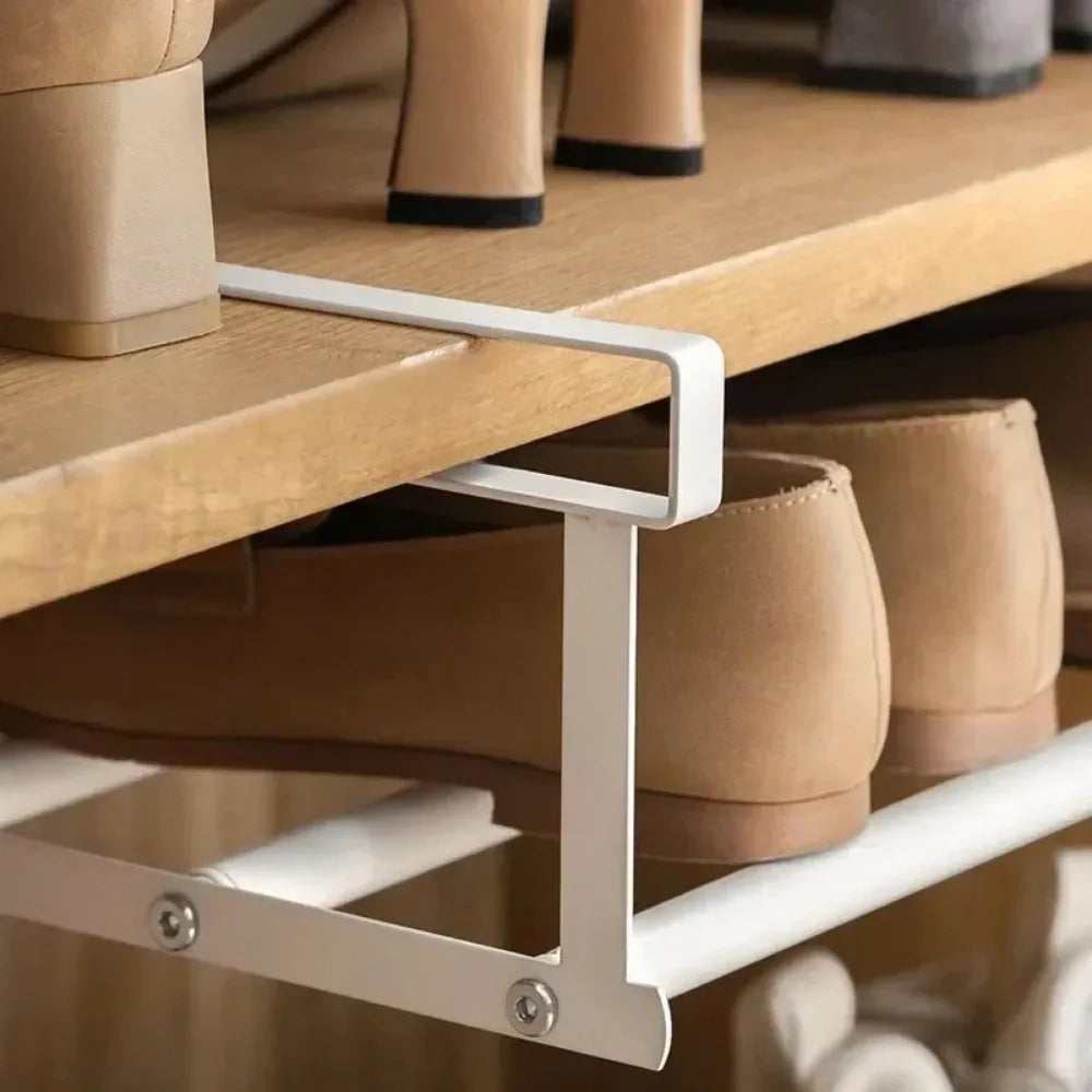 Under-Shelf Shoe Rack - Adjustable Carbon Steel Layered Organizer with Hanging Basket for Shoe Cabinets, Everstock