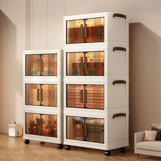 Foldable Storage Cabinet with Doors - Stackable Plastic Organizer Unit, 40cm, 2 to 5 Tiers, for Snacks, Clothes & Toys, Everstock