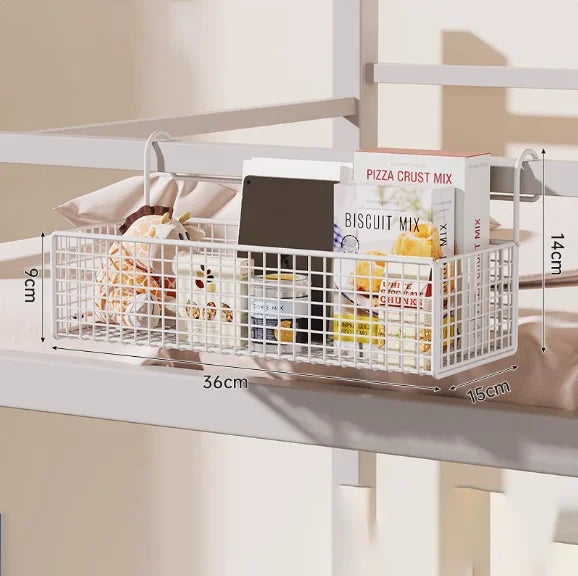 Bedside Grid Storage Rack - Hook-On Iron Wire Basket Shelf for Dorm Bunk Beds and Headboards, Everstock
