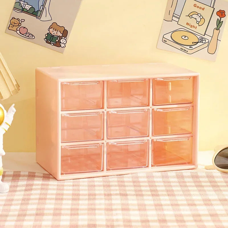 9-Grid Desktop Storage Box - Transparent PP Plastic Drawer Organizer for Student Desk Sundries, Wall-Mounted, Everstock