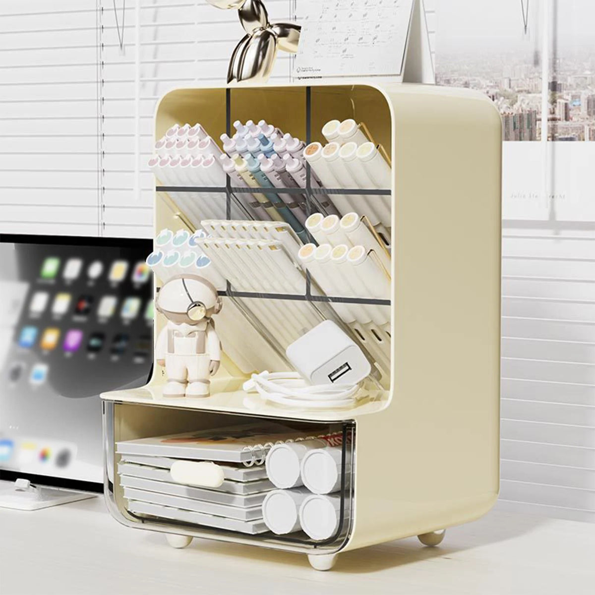 Multi-Layer Desk Organizer - Clear Plastic Pen and Pencil Storage Box with Stacked Bins for Office and School, Everstock