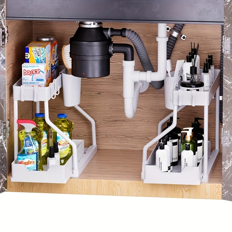 Under-Sink Pull-Out Organizer - 2-Tier Sliding Cabinet Storage Rack for Kitchen & Bathroom, Everstock