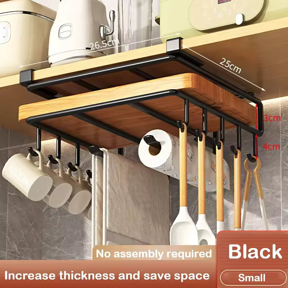 Under-Cabinet Hook Rack - Carbon Steel Hanging Organizer for Towels, Boards & Pot Lids, Kitchen, Everstock