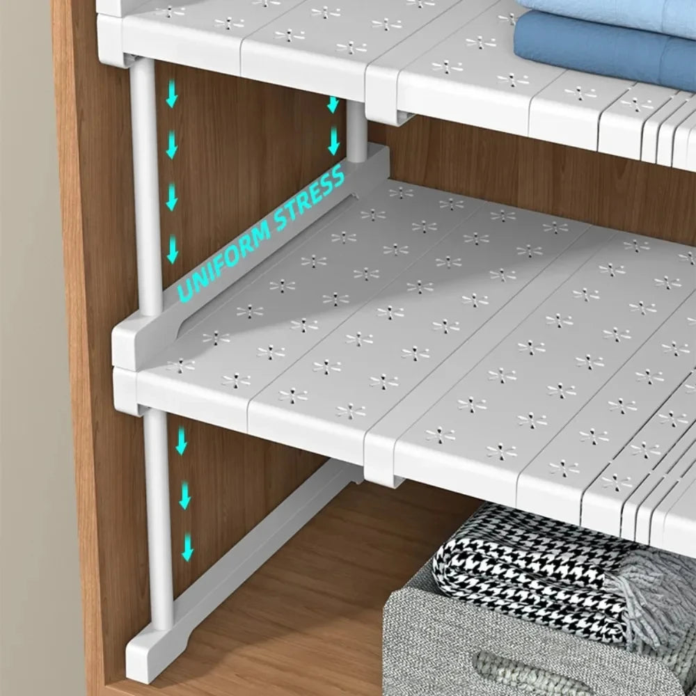 Telescopic Closet Shelf Divider - Punch-Free Stackable PP Wardrobe Organizer Rack for Shelves & Cabinets, Everstock