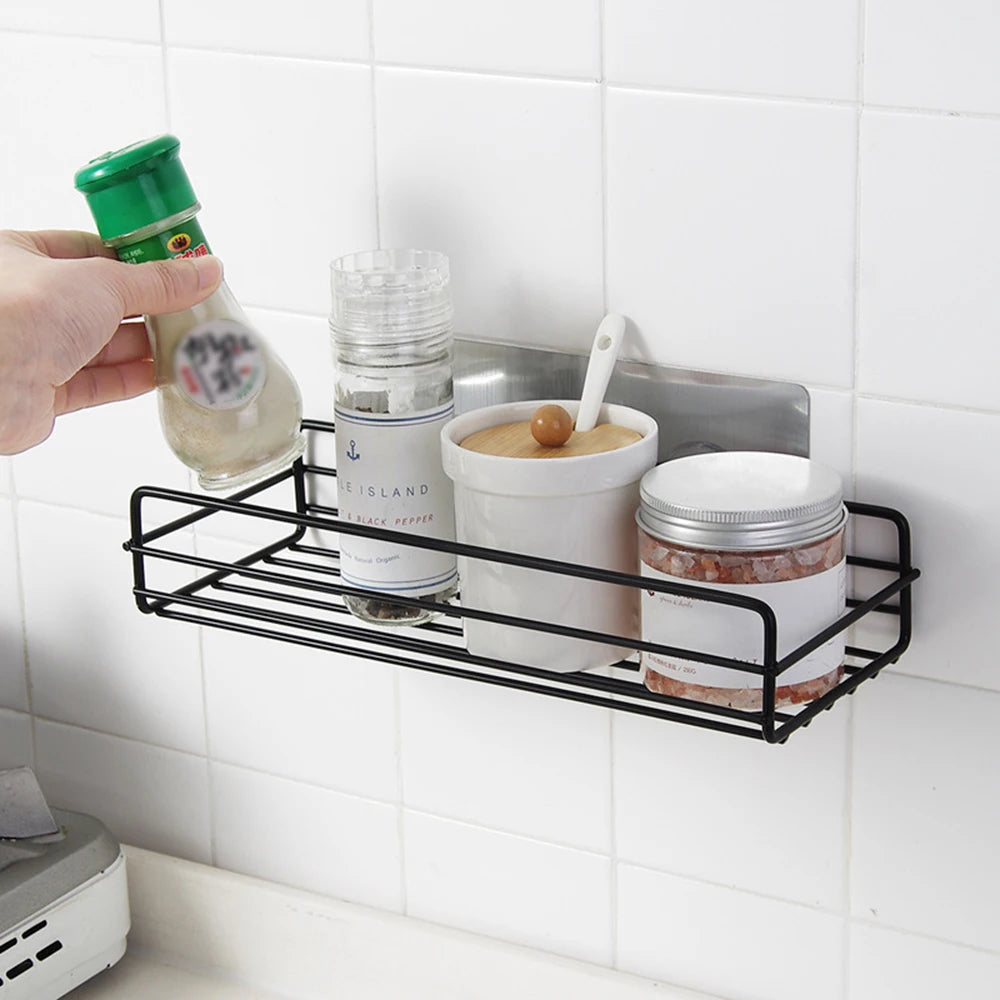 Black Iron Corner Shower Caddy - Punch-Free Mounted Storage Rack for Bathroom & Kitchen, Everstock