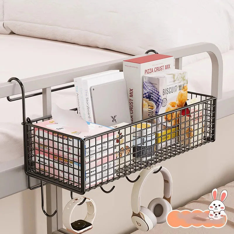 Bedside Grid Storage Rack - Hook-On Iron Wire Basket Shelf for Dorm Bunk Beds and Headboards, Everstock