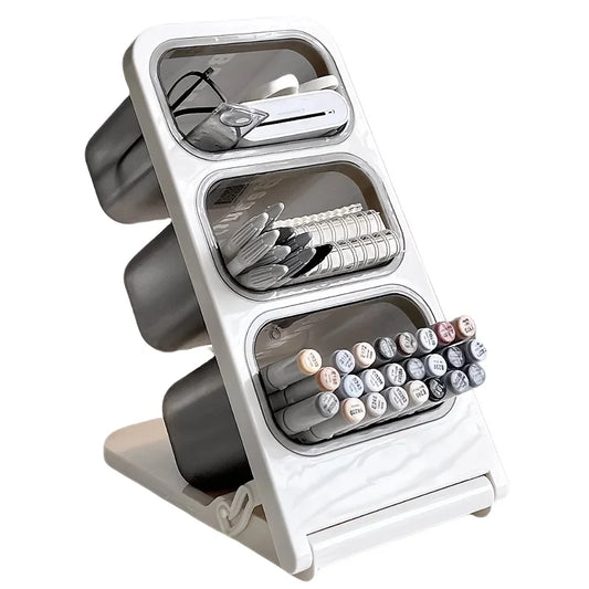 Large-Capacity Pen Holder Desk Organizer - Oblique Plastic Pencil Storage Box for Stationery, Brushes and Makeup, Everstock