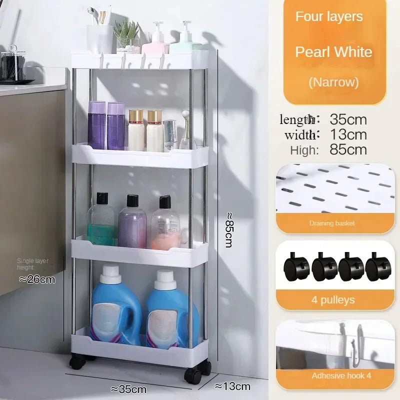Slim Storage Cart - 3 to 4 Tier Rolling Cart on Wheels for Narrow Bathroom and Kitchen Gaps, Everstock