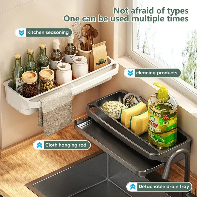 Kitchen Sink Caddy - Self-Draining Sponge & Dishcloth Rack with Faucet Storage Shelf, Countertop Organizer, Everstock