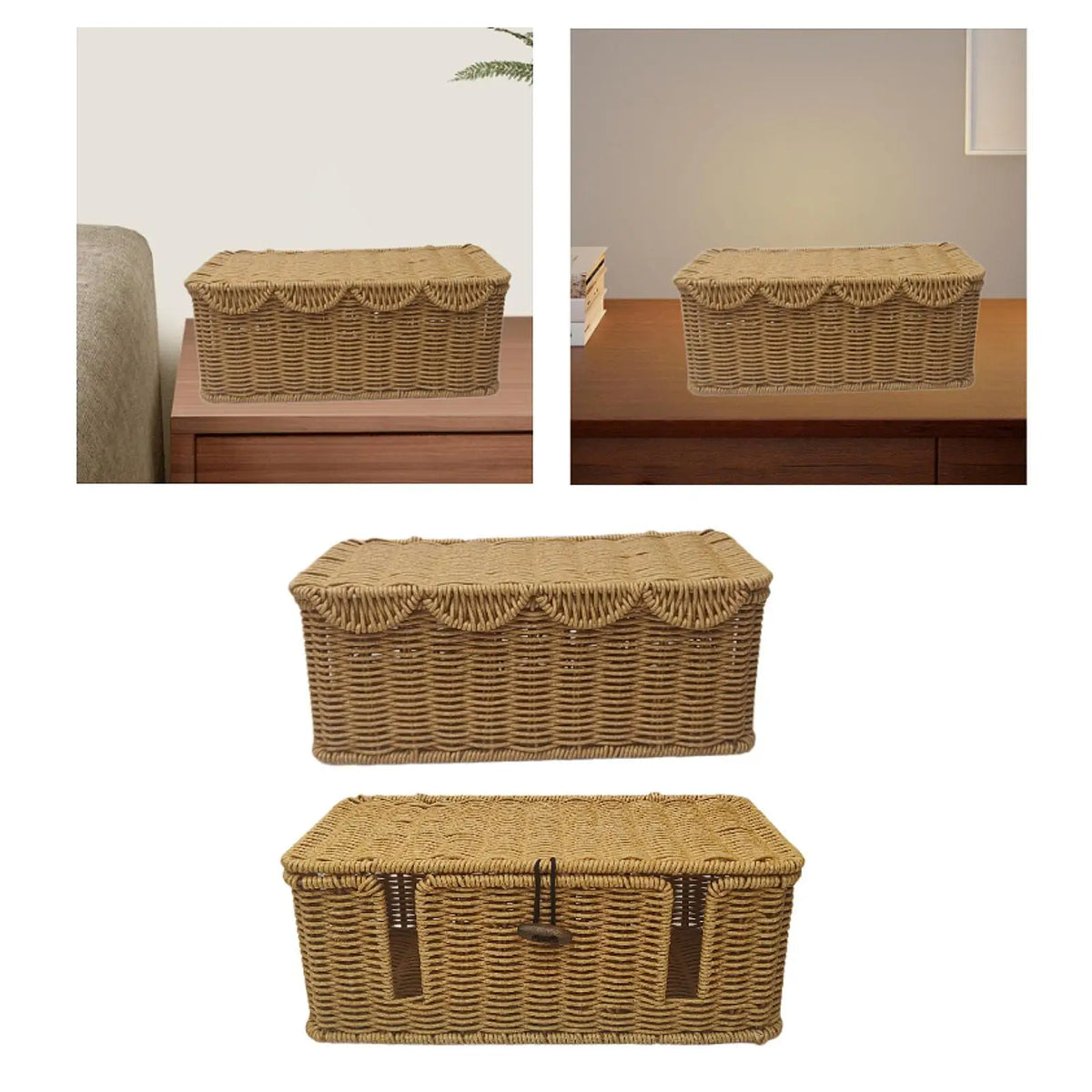 Cable Management Box - Handmade Rattan-Look Lidded Case for Power Strips and Loose Wires, Living Room, Everstock